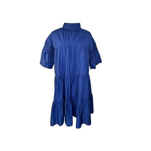 Merlette Estelle Blue High Neck Tiered Shift Dress| Size S - Picture 2 of 9